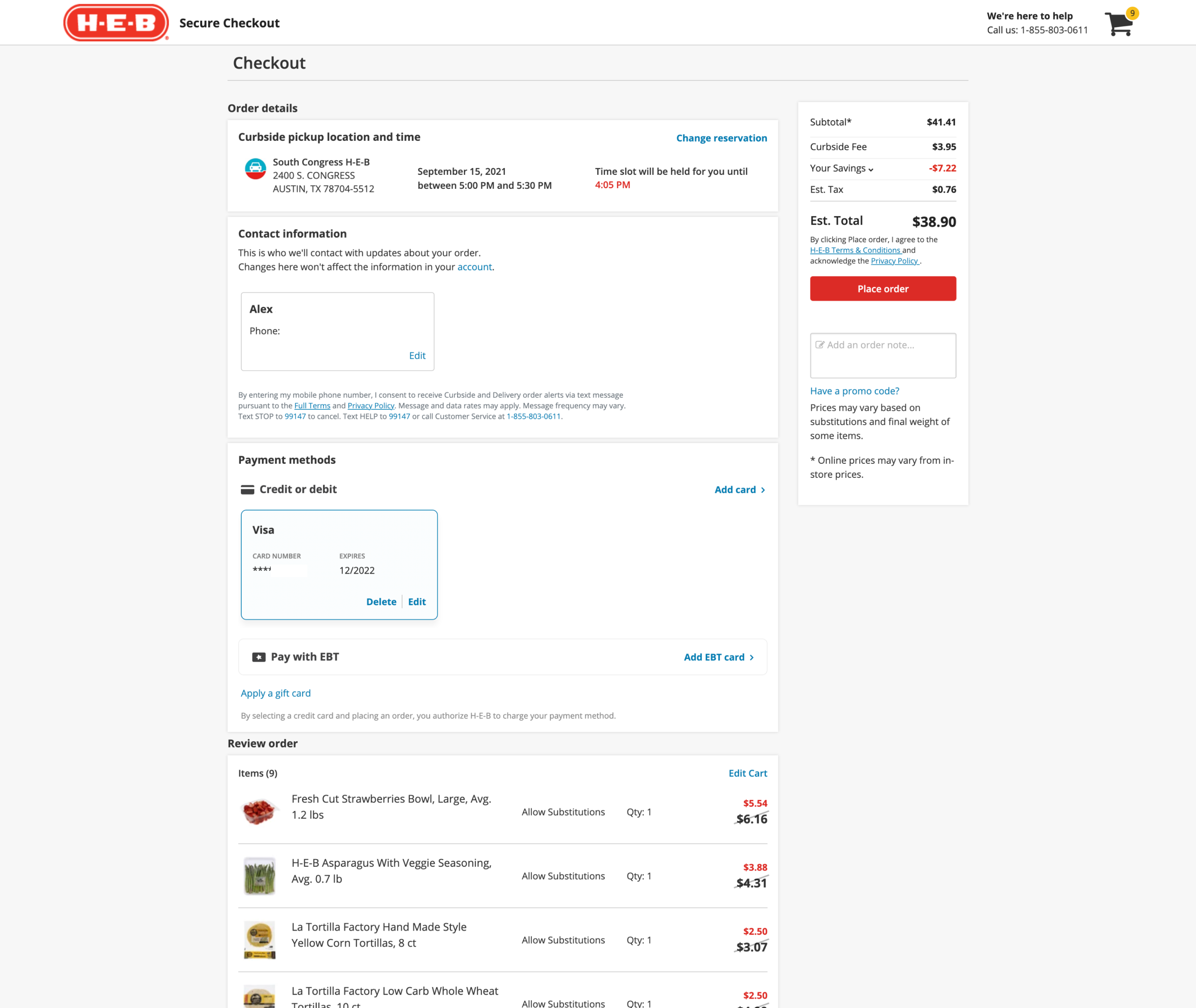 Old H-E-B Checkout page